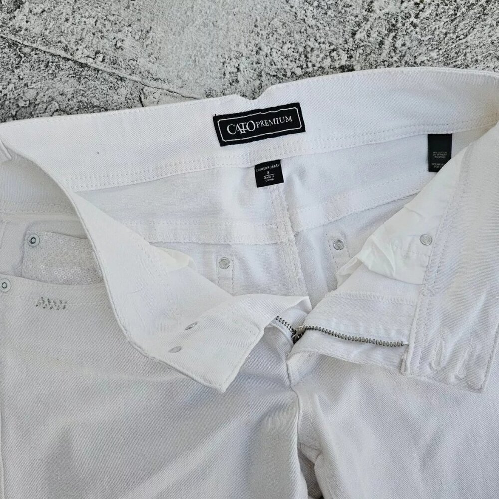 Cato Premium Women Capri Jeans White Cotton Denim Contemporary Size 8 - Picture 8 of 10